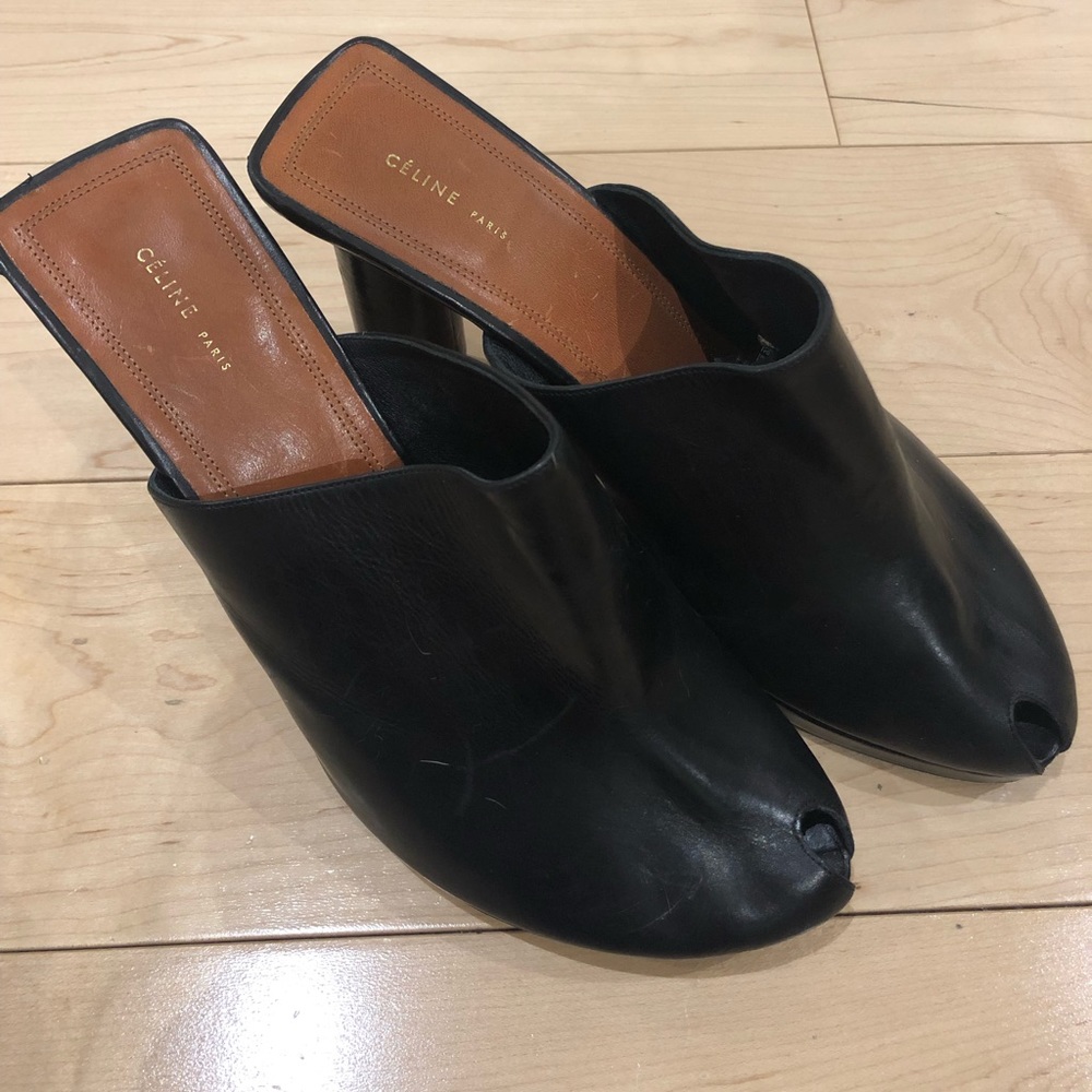 Celine Leather Peep Toe Round Heel Pump